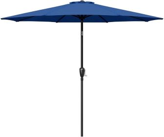 Simple Deluxe 9ft Outdoor Market Table Patio Umbrella with Button Tilt, Crank and 8 Sturdy Ribs for Garden, Blue