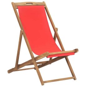 Folding Beach Chair Solid Teak Wood Red