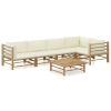 6 Piece Patio Lounge Set with Cream White Cushions Bamboo