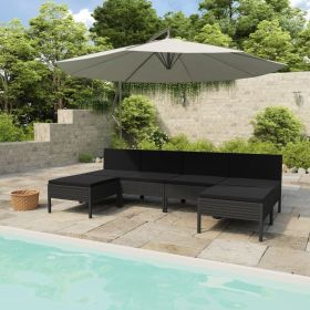 6 Piece Patio Lounge Set with Cushions Poly Rattan Black