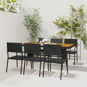 7 Piece Patio Dining Set Poly Rattan Black