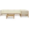 6 Piece Patio Lounge Set with Cream White Cushions Bamboo