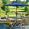 Simple Deluxe 9ft Outdoor Market Table Patio Umbrella with Button Tilt, Crank and 8 Sturdy Ribs for Garden, Blue