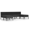 6 Piece Patio Lounge Set with Cushions Poly Rattan Black