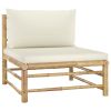 6 Piece Patio Lounge Set with Cream White Cushions Bamboo