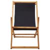 Folding Beach Chair Eucalyptus Wood and Fabric Black