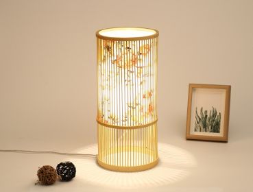 Tea Room Bamboo Woven Table Lamp Study Night Light Adjustable Light Warm Zen Bedside Lamp (Option: Flower rich large-Push button switch)