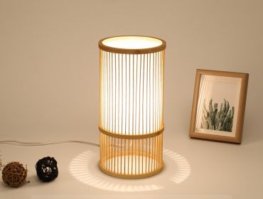 Tea Room Bamboo Woven Table Lamp Study Night Light Adjustable Light Warm Zen Bedside Lamp (Option: Small size without pattern-Dimmer switch)