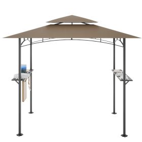 8 x 5 FT Grill Pergola Tent with Air Vent Double Tiered BBQ Gazebo Outdoor Barbecue Canopy, Khaki/Gray (Color: khaki)