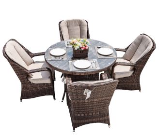 Direct Wicker Marianna Patio Wicker 5 Piece Round Dining Set (Color: Brown)