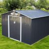 9.1' x 10.5' Galvanized Steel Storage Shed Sliding Door Tool Shack with 4 Vents & Metal Floor