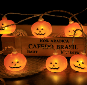 Halloween Battery Remote Control USB LED String Lights (Option: Faceted pumpkin-2meters 10lights warm white)