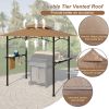 8 x 5 FT Grill Pergola Tent with Air Vent Double Tiered BBQ Gazebo Outdoor Barbecue Canopy, Khaki/Gray